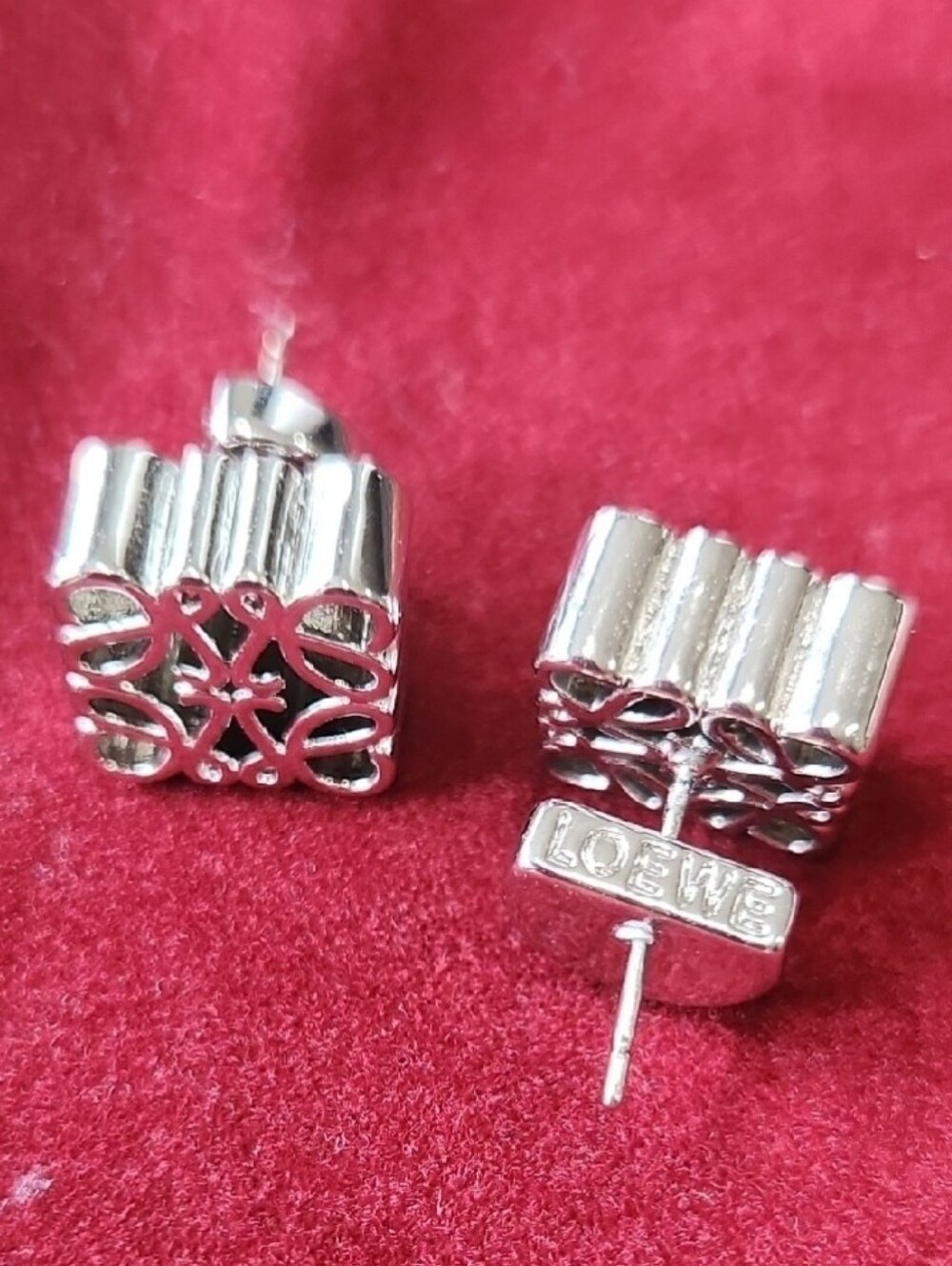 Loewe Silver Anagram Cube Stud Earrings